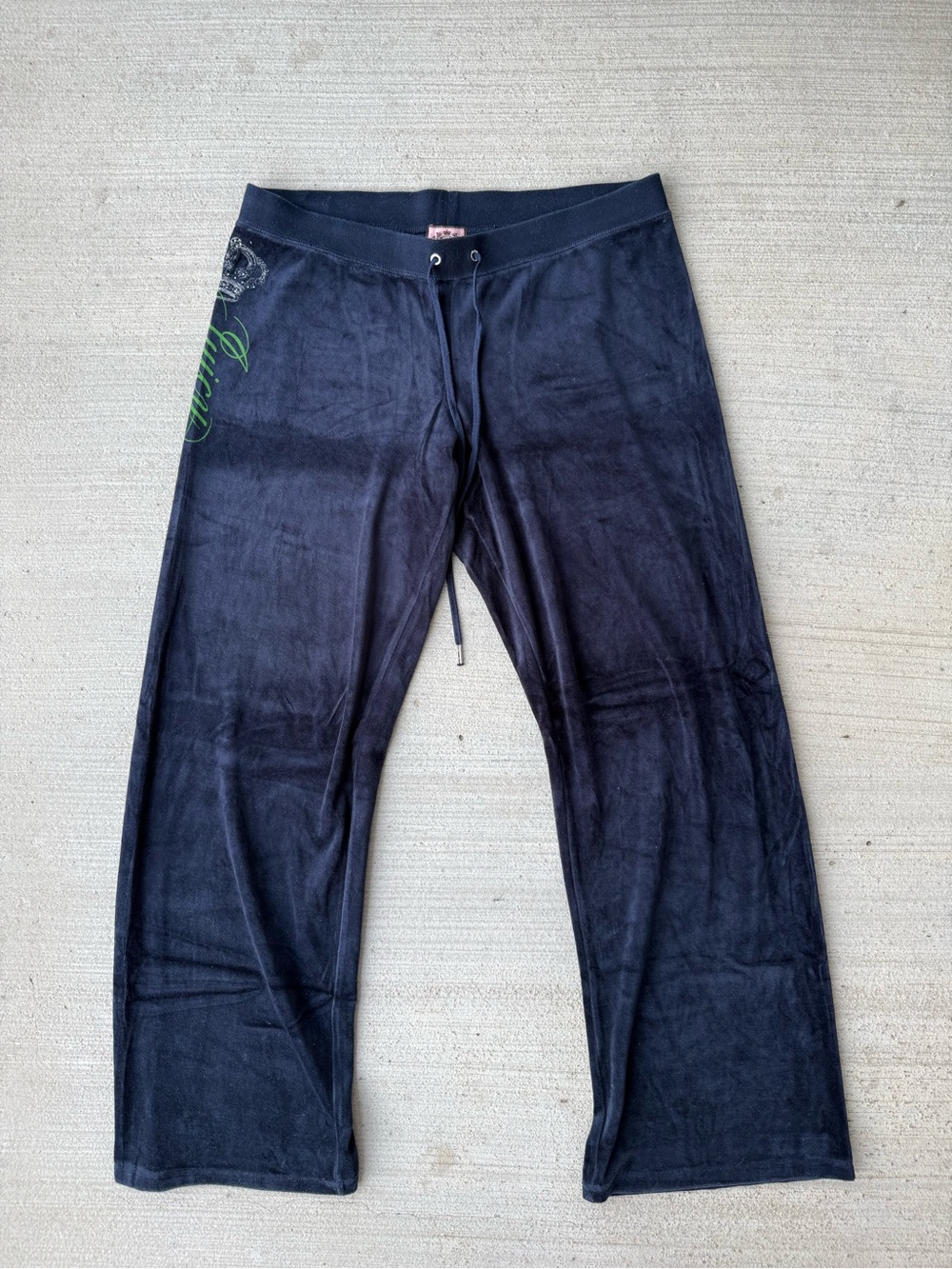90s Juicy Couture Women’s Navy Velour Lounge Pants - Drawstring Waist